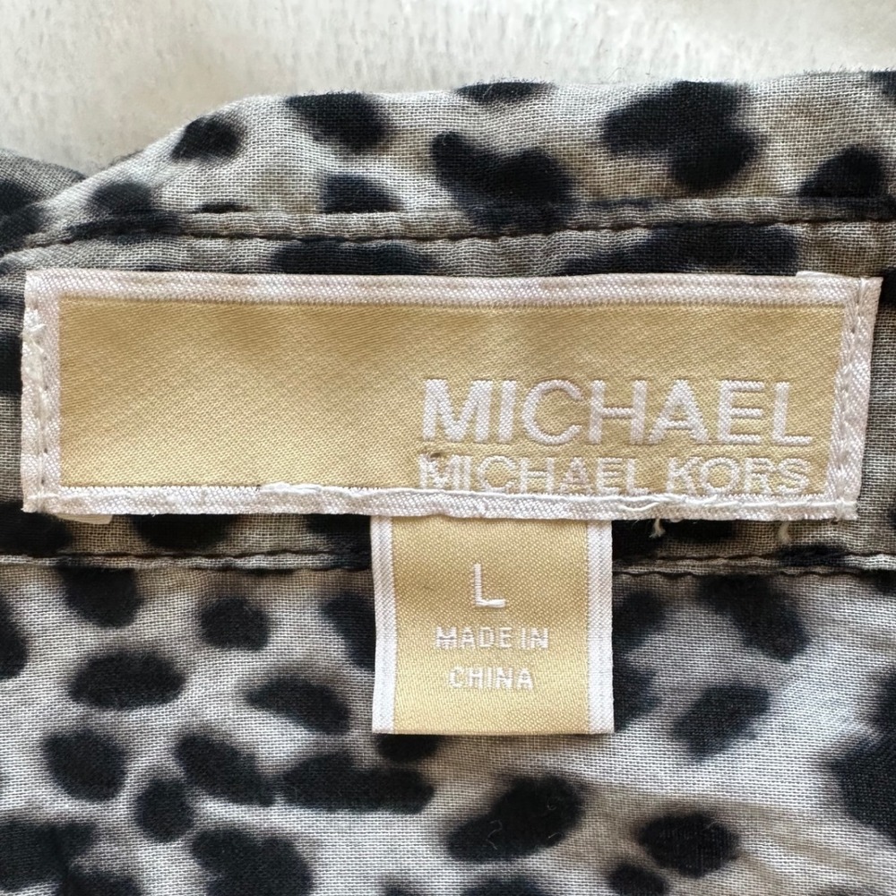 Michael‎ Kors Leopard Print Button Shirt L Tailored Safari Blouse Animal Print - Picture 4 of 7